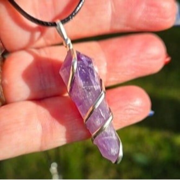 Amethyst Wire Wrapped Point Pendant - Picture 5 of 5